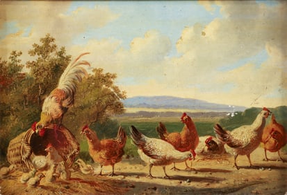 Albertus Verhoesen oil Poultry in a Classical Landscape