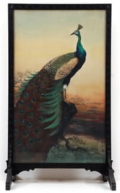 Peacock Fire Screen with painted insert by M. Kosai