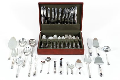 104 Piece Georg Jensen Sterling Silver Acorn Flatware Set