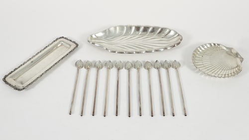 14 piece Sterling Silver Catchalls and Julep Straws plus Tiffany Piece