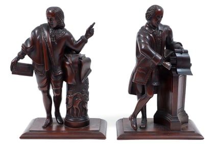 19th Century carved walnut figures of Shakespeare and Milton