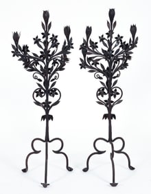 Pair of Antique Wrought Iron 5 Arm Standing Candelabra