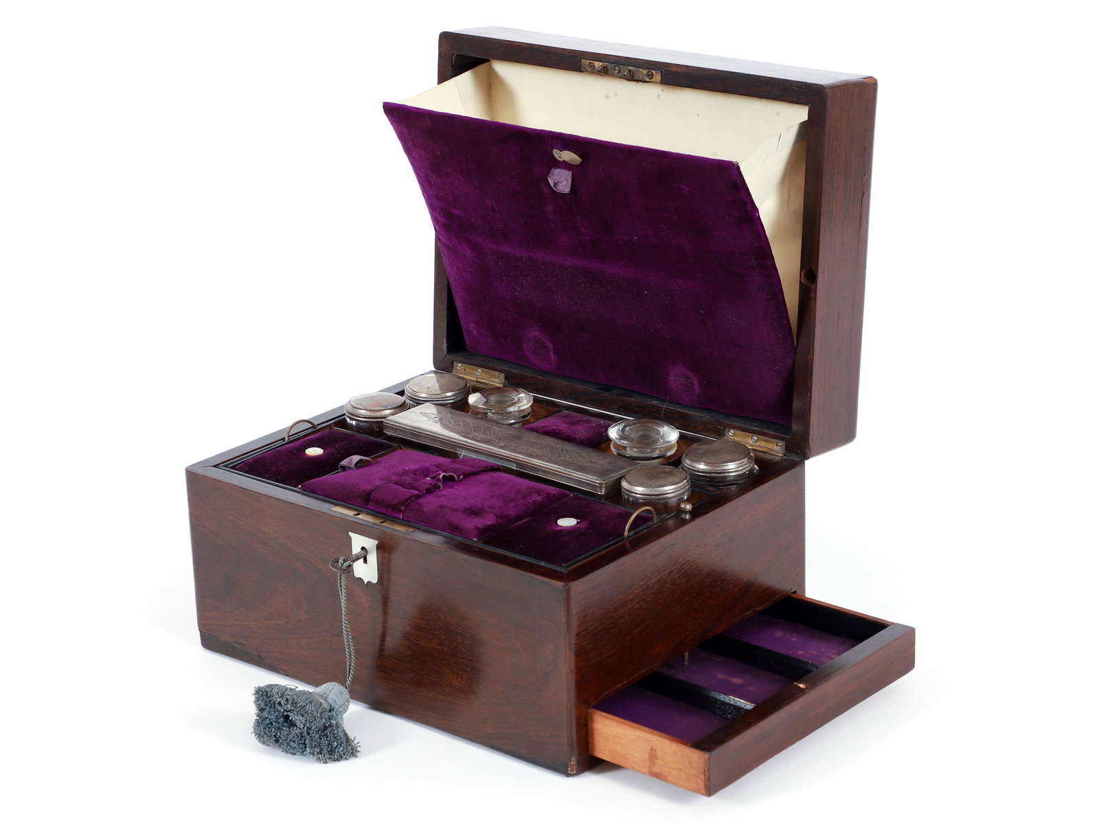 19th Century English Mahogany Vanity Box with Accessories (1 of 5)