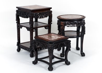 3 Highly Carved Chinese Plant Stands