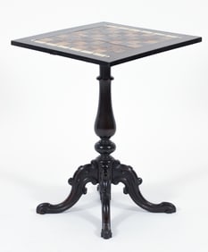 Chess Table With a Variety of Antique Inlaid Wood and Bone