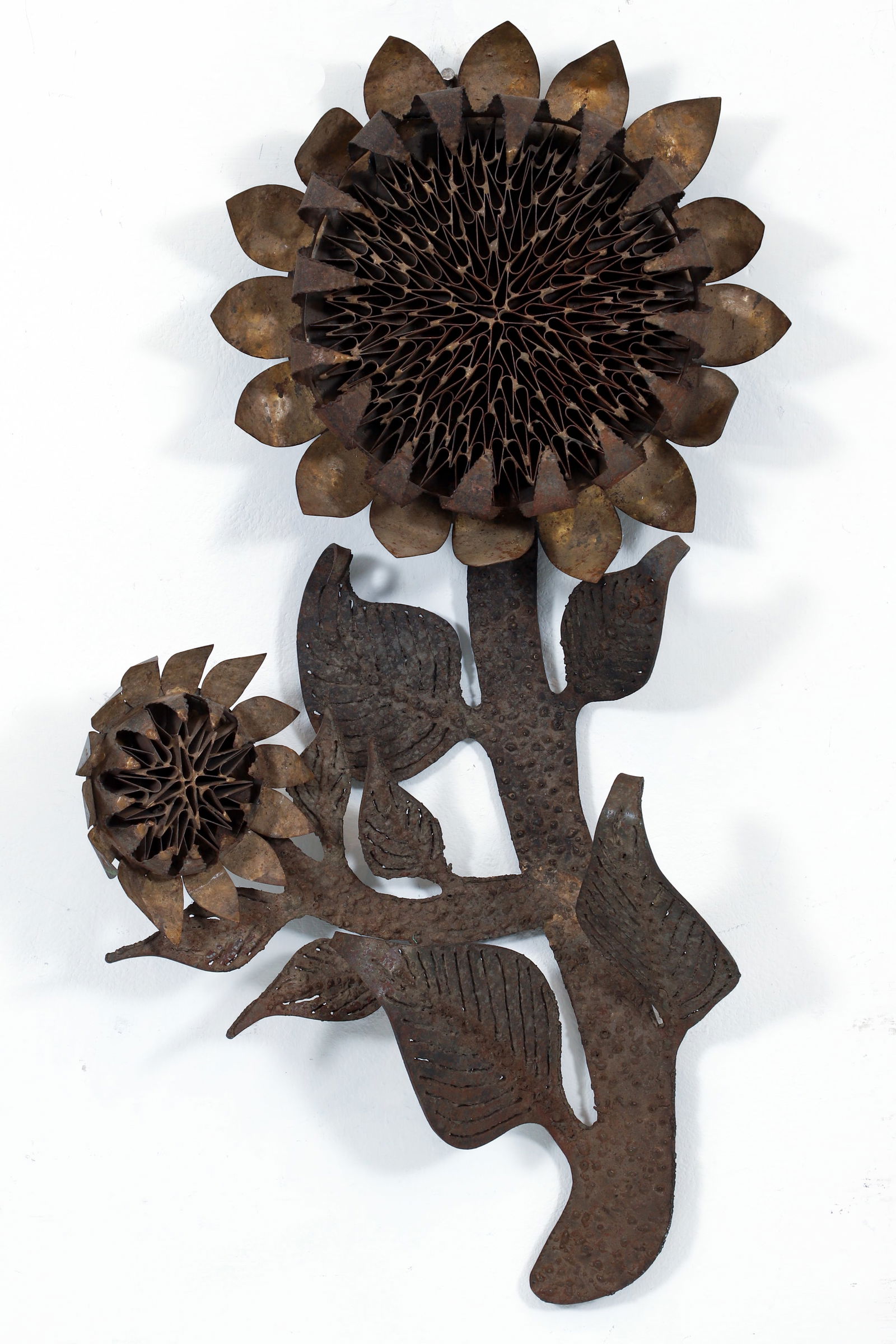 Large Brutalist Metal Sunflower Wall Sculpture (1 of 2)