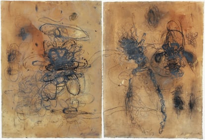 Mark Perlman 1988 mixed media diptych work on paper