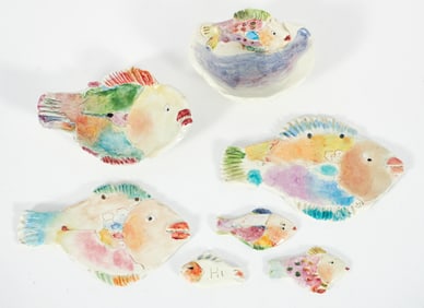 7 Ann Frantic Painted Ceramic Fish Objects