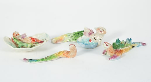 4 Ann Frantic Painted Ceramic Serpents and Mermaids