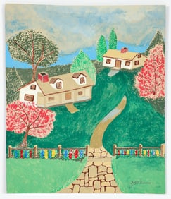 Z. A. Weaver Countryside Cottages in Spring Pennsylvania Folk Artist