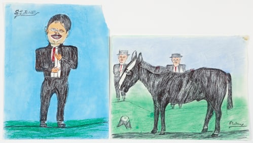 2 Shields Landon Jones ink and watercolor drawings