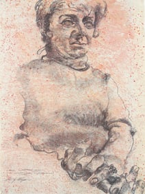 Peter Wargo mixed media drawing Mrs. Lapoulous (A Chatham Mass Matriarch)