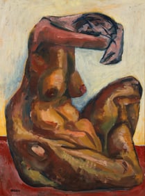 Paul Wherry oil on board Seated Nude