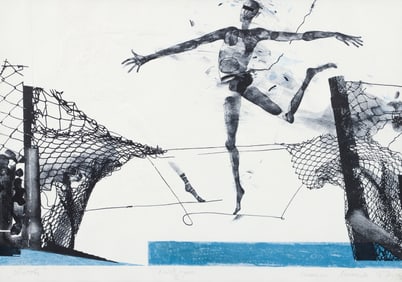 Surrealist Embossed Color Lithograph 1982 Signed