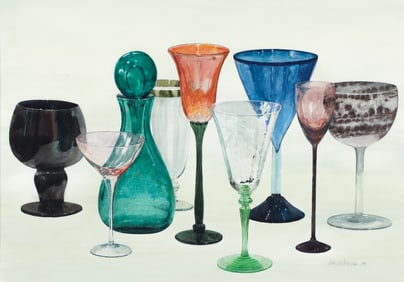 Bob Bowden 1995 watercolor Nine Glass Vessels