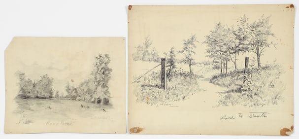 Lila Hetzel pair of Pennsylvania Landscape Drawings