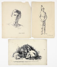 Lila Hetzel group of 3 Early Pen and Ink Drawings