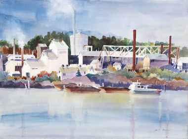 Betty Phillips Watercolor on Paper Industrial Scene
