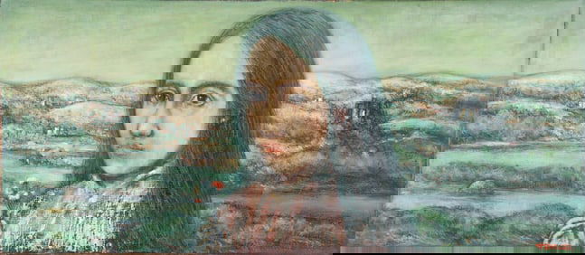 French Visionary School Young Girl with Flowers