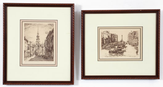 Ernst Neumann 2 Etchings Bonsecours Market Montreal