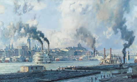 John Stobart pencil signed litho Pittsburgh The Monongahela Waterfront in 1900