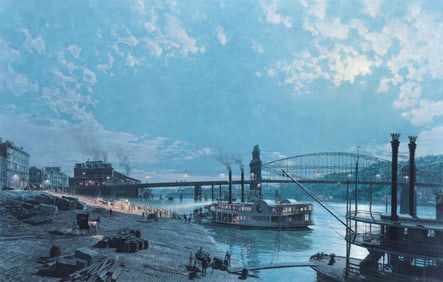 John Stobart litho Pittsburgh, Moonlight over the Monongahela in 1885