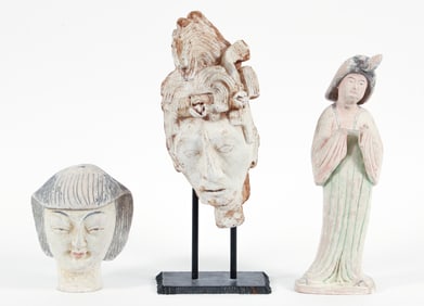 3 partially glazed ceramic works, 2 Chinese Antique Style