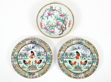 3 Rose Medallion small dishes with attractive decoration