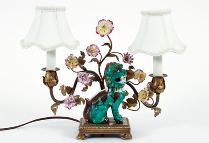 Porcelain Foo Dog mounted as 2 light lamp