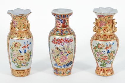 3 Asian Bottle Vases, likely Japanese