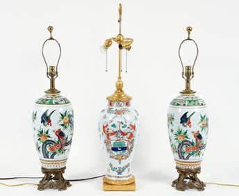 Three Asian Vases fitted as lamps