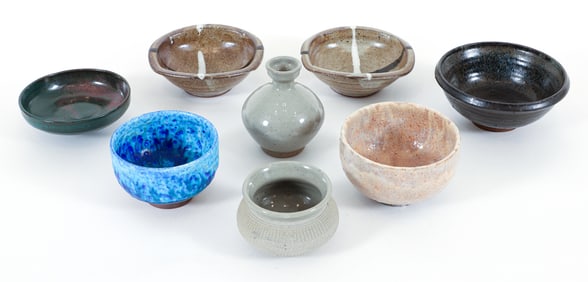 Collection of 8 small Bowls and Vases, many Asian Makers