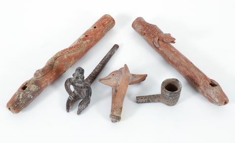 5 Pre-Columbian Pottery Flutes and Pipes