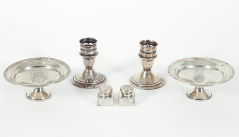 6 pieces Sterling Silver, with Compotes, Candlesticks, Salt and Pepper