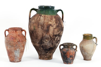 Collection of 4 Turkish Stoneware Olive Oil Jars