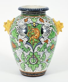 Large Italian Floor Vase with Portrait and Lion Handles