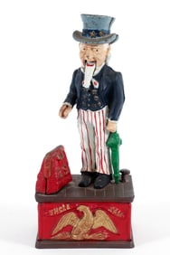 Antique Handpainted Uncle Sam Cast Iron Mechanical Bank