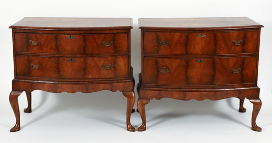 Near Pair of Queen Anne Style Bow Front Chest of Drawers