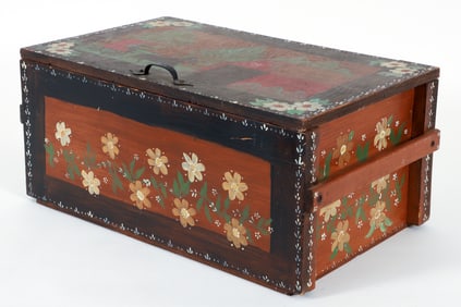 Folk Art Handpainted Small Trunk