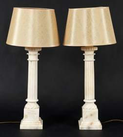 Pair of Marble Column Form Table Lamps