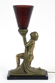 Raymonde Guerbe Style Art Deco Figural Table Lamp