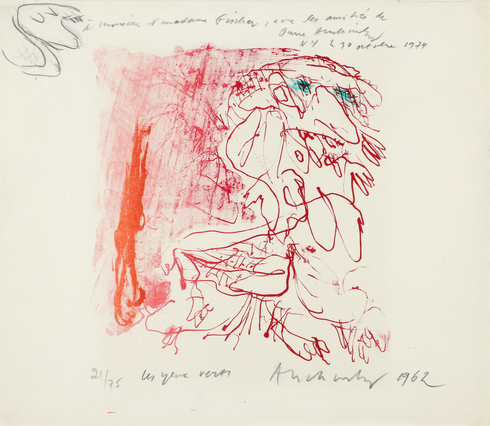 Pierre Alechinsky 1962 lithograph Les Yeux Verts