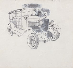Harry Schwalb 1966 ink drawing Woodie Wagon