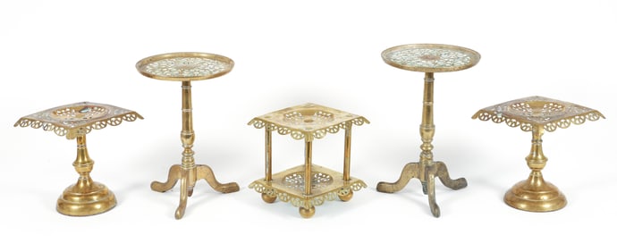 Collection of 5 Reticulated Brass Stands