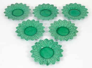 Six Portuguese Majolica Leaf Plates