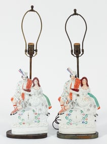 Pair of Staffordshire Scottish Wedding Figures Mounted as Lamps