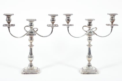 Pair of Meriden Britannia Sterling Silver Convertible Candelabra