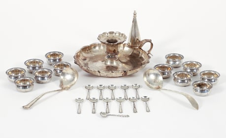 27 Pc. Sterling Silver Inc. Salt Cellars, Ladles, Candlestick