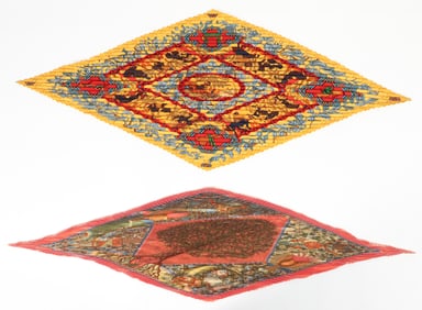 2 Hermes Silk Plisse Scarves Axis Mundi and Musique des Dieux