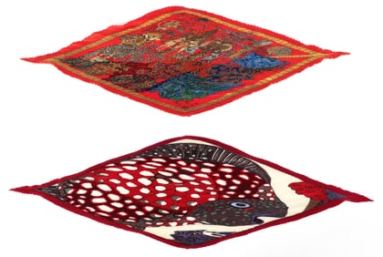 2 Hermes Silk Plisse Scarves by Annie Faivre